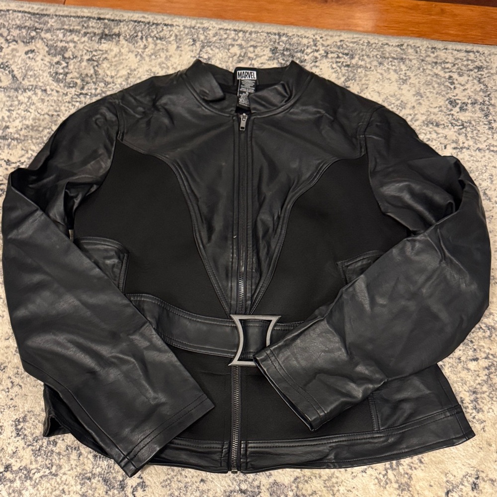 Women’s Marvel Black Leather Jacket with Belt